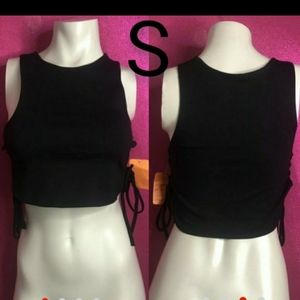 🆕Black Side Tie Knot Thick Crop Top Size S